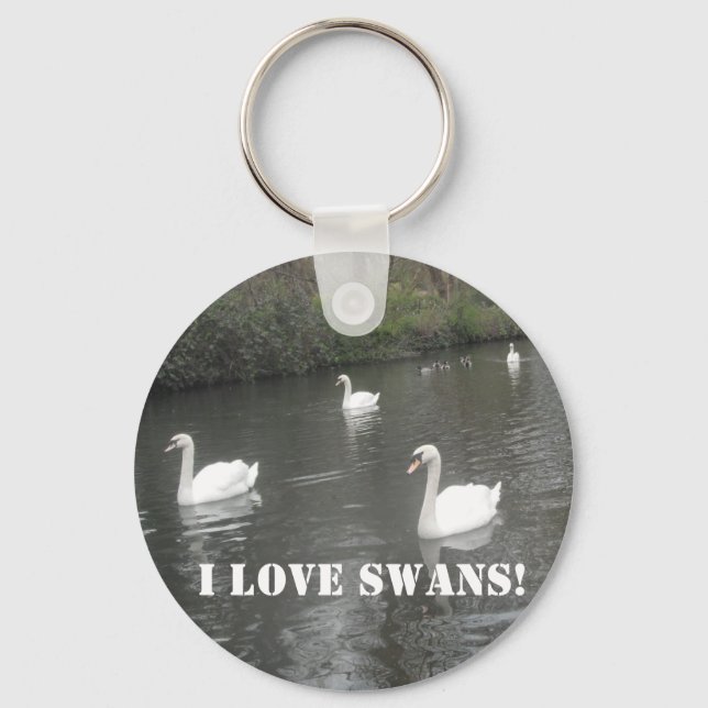 Key Chain Swans Swimming, I Love Swans (Front)