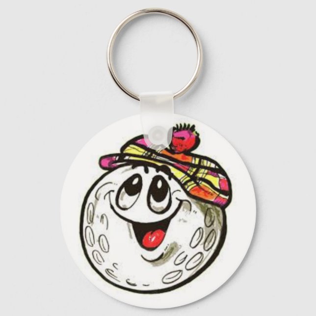 Key chain with a cartoon golf ball face (Front)