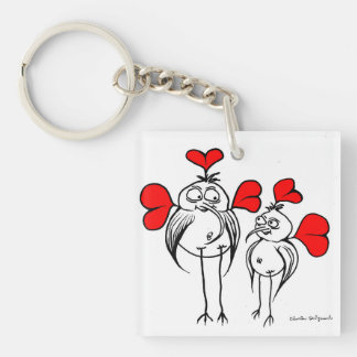 Key chain with a Cartoon: two abstract funny birds