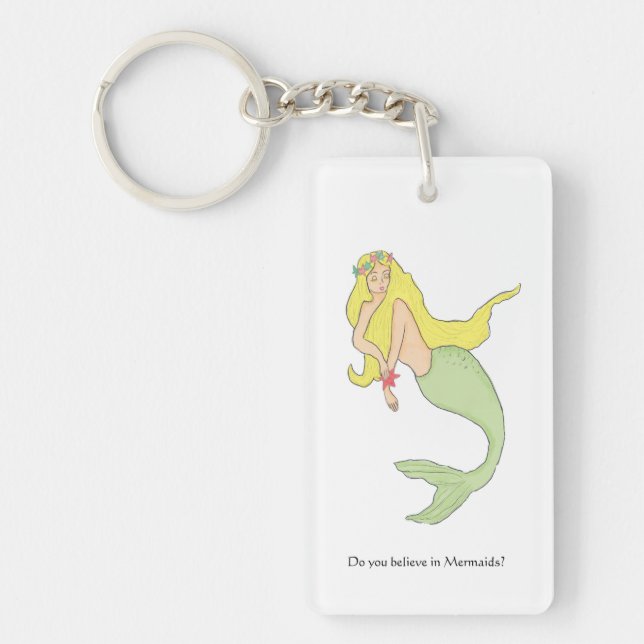Key Chain with Retro Drawing of a Mermaid (Front)