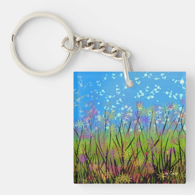 Key-chain with whimsical flowers. keychain (Front)