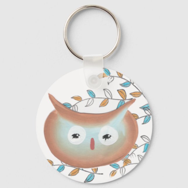 Key Chains Owl Picture in Brown & Teal (Front)