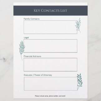 Key Contacts List Info Sheet