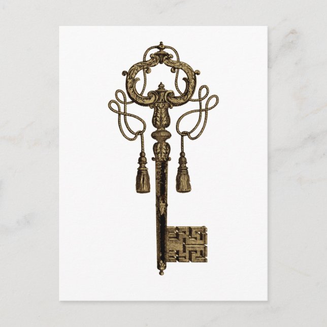 Key Heart Antique Vintage Illustration Postcard (Front)