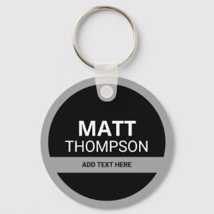 key holder with name . black and white keychain