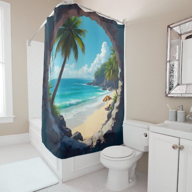 Key hole view of sun splashed beach and ocean (In Situ)