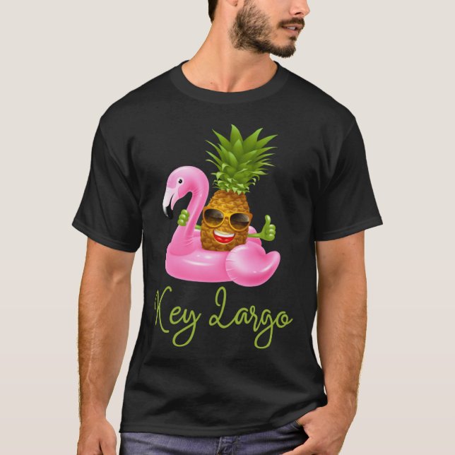 Key Largo Florida Beach Tropical  Flamingo Pineapp T-Shirt (Front)
