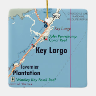Key Largo Florida Map Ceramic Ornament