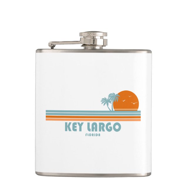 Key Largo Florida Sun Palm Trees Hip Flask (Front)