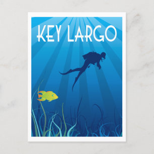 Key Largo Illustration with Diver and Fish Postcard