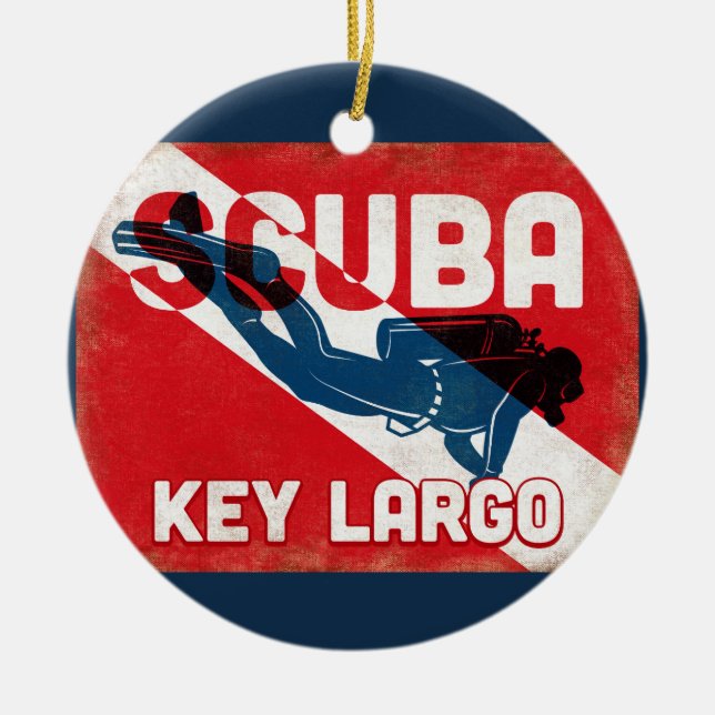 Key Largo Scuba Diver - Blue Retro Ceramic Ornament (Front)