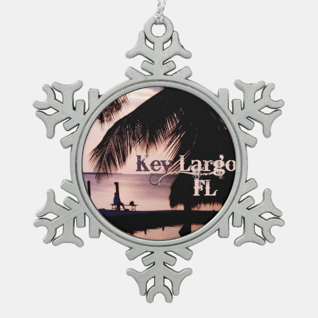 Key Largo Sunset Snowflake Pewter Christmas Ornament (Front)