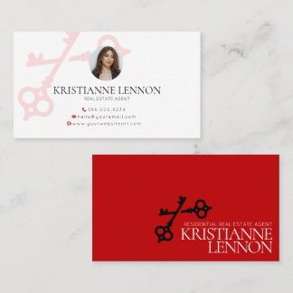 Key Logo Red Modern Real Estate or Rental Agent Bu Business Card