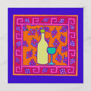Key Pattern & Grapes & Wine Party Invitation