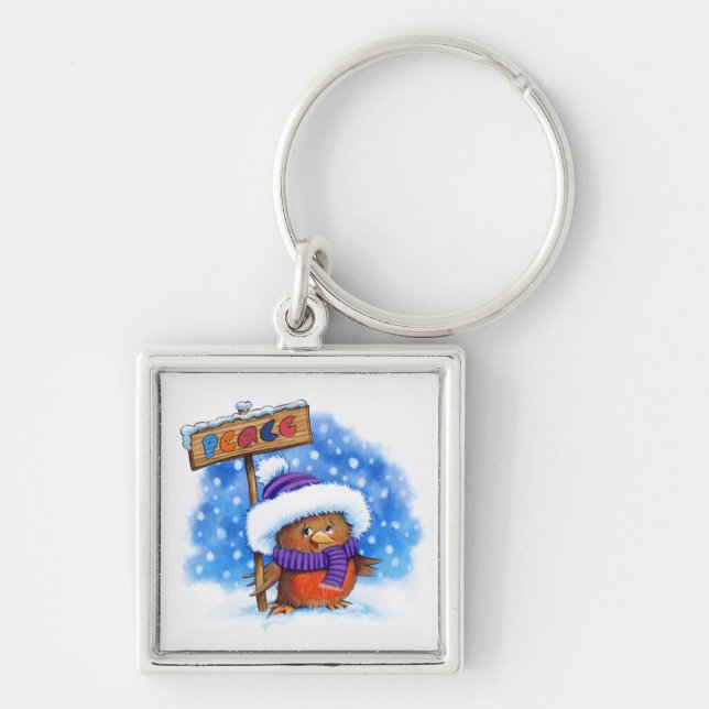 Key Ring Christmas Peace Robin. (Front)