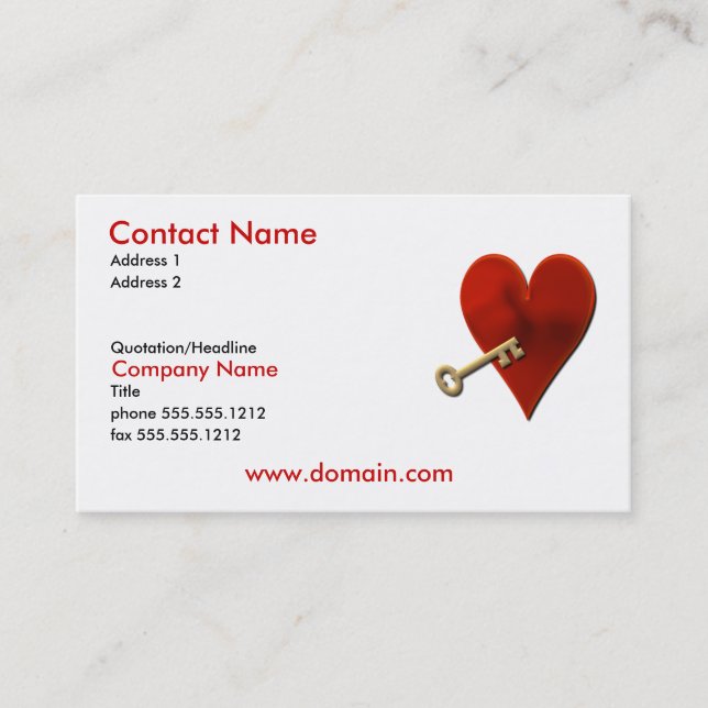 Key to Heart Business Card (Front)