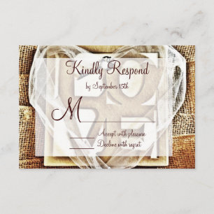 Key to her Heart Rustic Burlap Wedding RSVP Cards