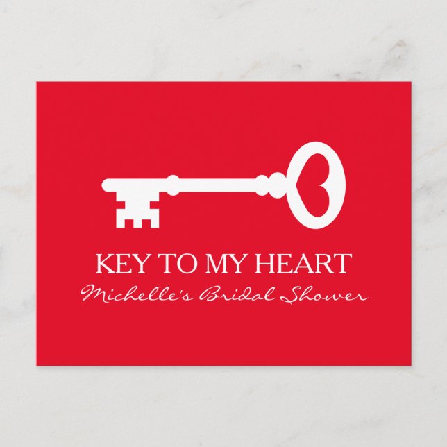 Key to my heart custom bridal shower postcards (Front)