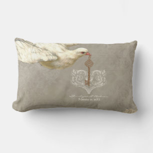 Key to my Heart Dove Swirl Flourish Grey Collage Lumbar Pillow