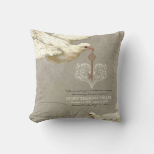 Key to my Heart Dove Swirl Flourish Grey Collage Throw Pillow