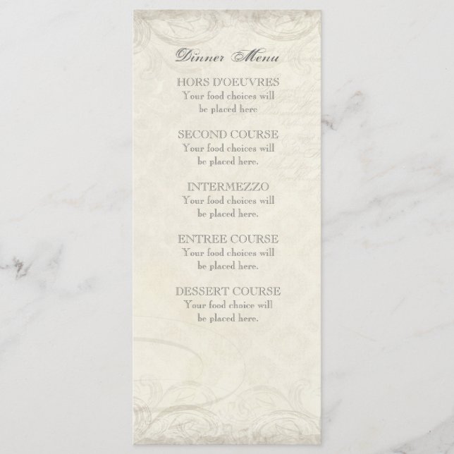 Key to my Heart, Doves Swirl Matching Dinner Menu (Front)