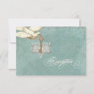 Key to my Heart, Doves Swirl Reception Card Invite