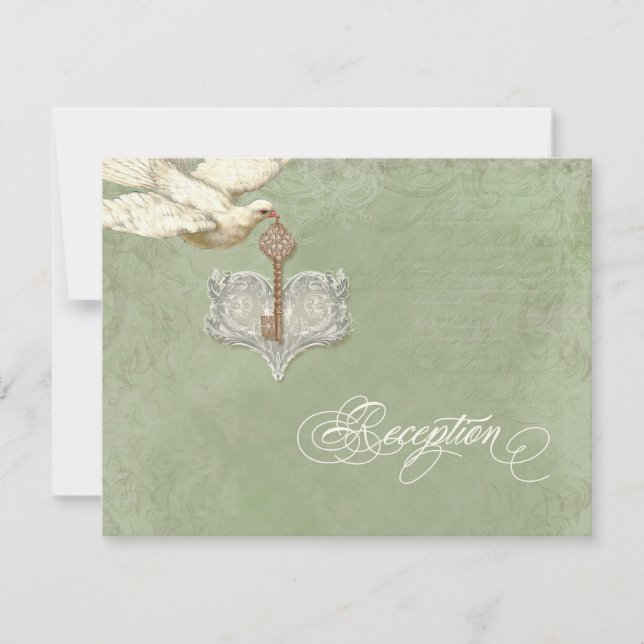 Key to my Heart, Doves Swirl Reception Card Invite (Front)