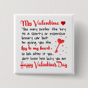  Key To My Heart Valentine's Day Gift 2 Inch Square Button