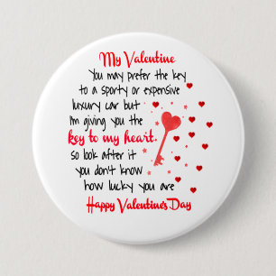   Key To My Heart Valentine's Day Gift 3 Inch Round Button