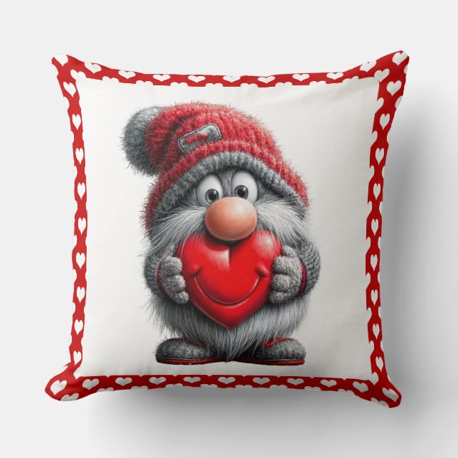 "Key to My Heart" Whimsical Gnome Throw Pillow (Front)