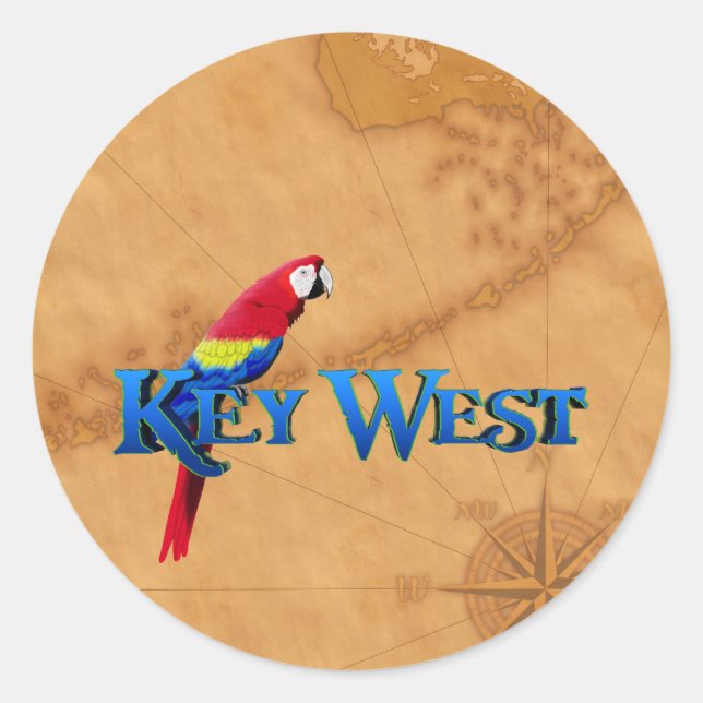 Key West And Map Classic Round Sticker (Front)