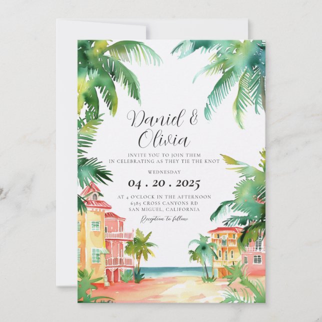 Key West FL Watercolor Wedding Invitation (Front)