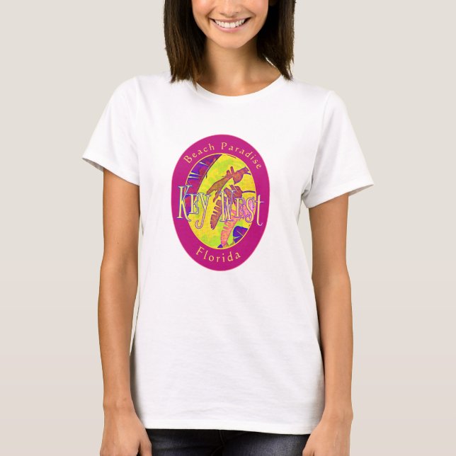 Key West Florida Beach Paradise Tropical Palm Leaf T-Shirt (Front)