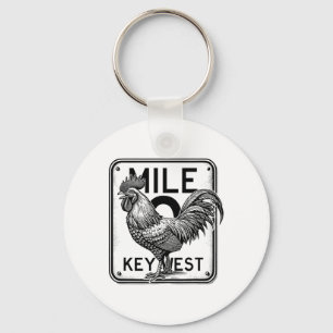 Key West Florida Chicken Retro Mile 0 Rooster Mile Keychain