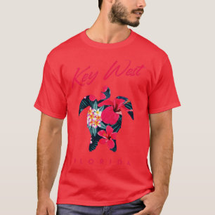 Key West Florida Hibiscus Flower Sea Turtle Lover  T-Shirt
