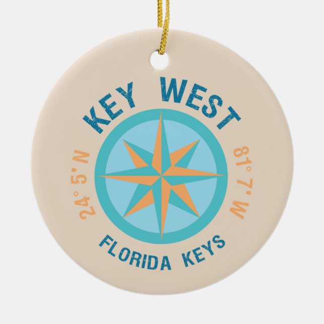 Key West Florida Latitude and Longitude Ceramic Ornament (Front)