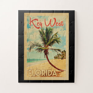 Key West Florida Palm Tree Beach Vintage Travel Jigsaw Puzzle
