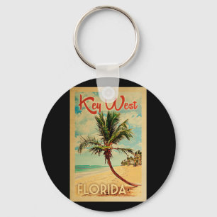 Key West Florida Palm Tree Beach Vintage Travel Keychain