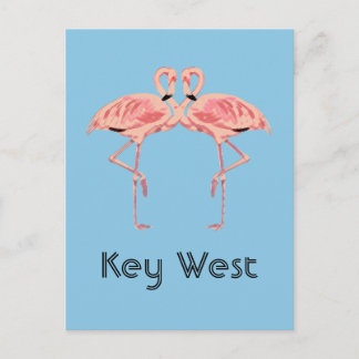 Key West Florida Pink Flamingo Couple Postcard