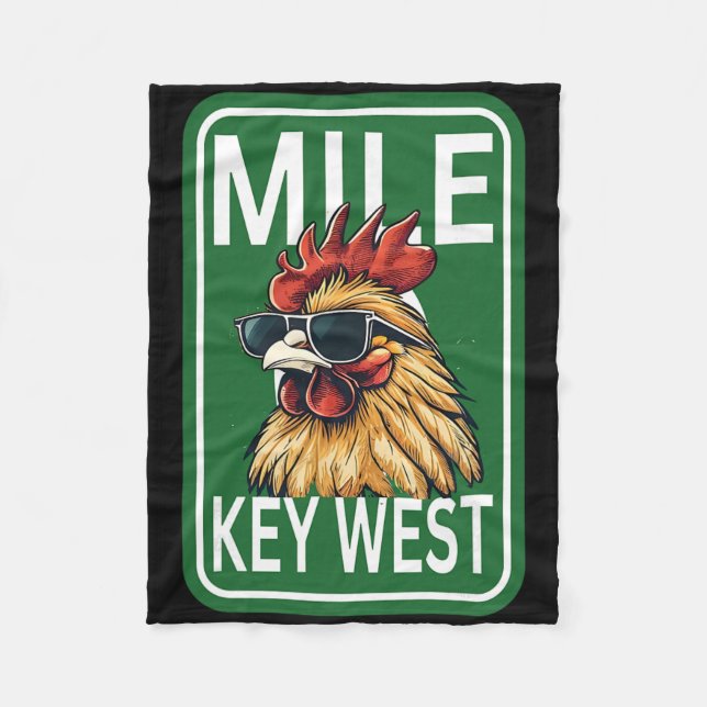 Key West Florida Rooster Chicken Mile Zero Marker  Fleece Blanket (Front)