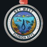 Key West Florida Scuba Retro Emblem Metal Ornament<br><div class="desc">Key West vector art design. Key West,  a U.S. island city,  is part of the Florida Keys archipelago.</div>