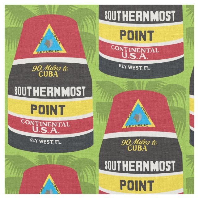 Key West Florida Southernmost Point Bright Fabric (Close Up)