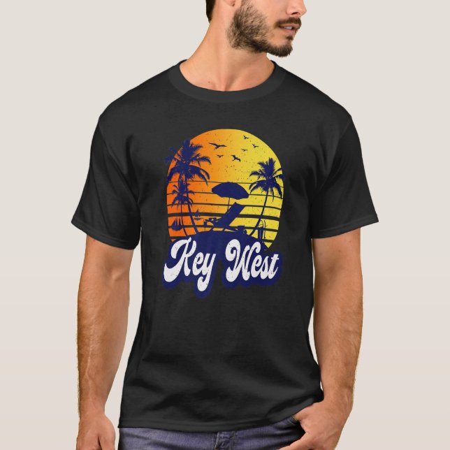 Key West Florida Sunset Beach Retro Premium T-Shirt (Front)
