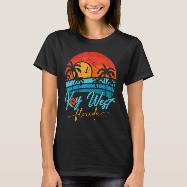 Key West Florida Sunset Retro Summer Vacation Beac T-Shirt (Front)