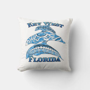 Key West Florida Vacation Tribal Dolphins Throw Pillow