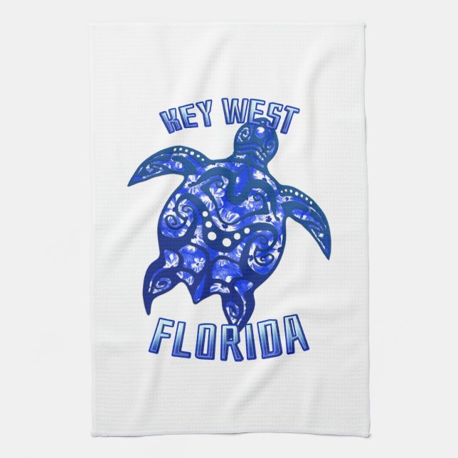 Key West Florida Vacation Tribal Turtle Kitchen Towel (Vertical)