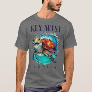 Key West Florida Watercolor Happy Sea Turtle   T-Shirt