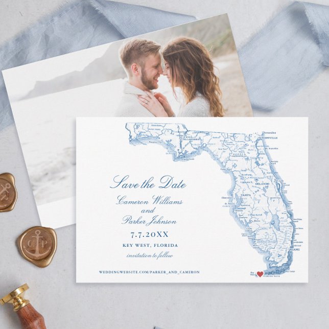Key West Florida Wedding Elegant Navy Map Save The Date (Elegant Key West Florida map Save the date in navy blue from Coastal Map Designs)