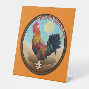 Key West - Gypsy Rooster Good Morning Vintage Oval Pedestal Sign