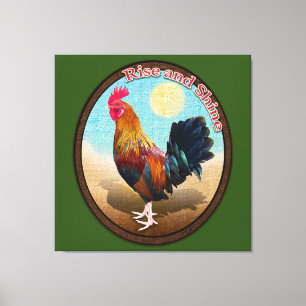 Key West Gypsy Rooster Rise and Shine Vintage Oval Canvas Print